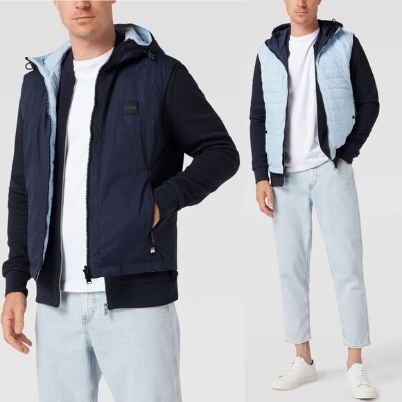 BOSS Camilo Gilet Reversible Waterproof Hooded Puffer Vest Golf Logo Size 36 R S - Picture 2 of 16